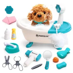 Pet Grooming Bath Toy Set 19 Pieces Dog Washing Care Tools, Role Play Toys for Kids Ages 3+, Christmas Gift Birthday Present