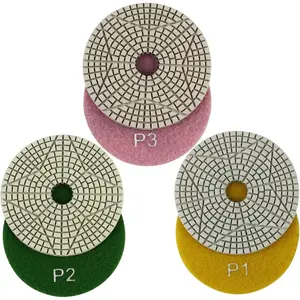 4 Inch Wet Polishing Pads Set of 3 Count for Granite & Marble - 105mm Grit  Polishing Kit with Velcro Backing for Easy Installation & Removal