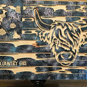 Highland cow wood flag 11x22