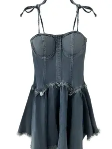 DKLOTHES Women Summer Denim Strap Short Dress