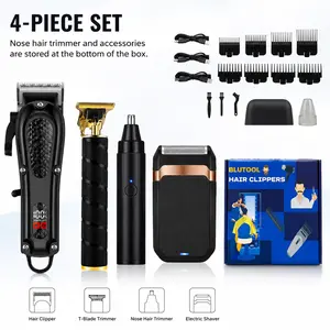 Men'S Grooming Set 4pcs, Metal Foil Shaver with LCD Display Hair Clipper, Nose Trimmer, USB Rechargeable Professional Trimmer, Cordless Hair Clipper, USB Rechargeable Beard Trimmer, Men'S Gift, Father'S Day Gift