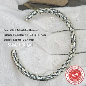 925 Sterling Silver Men Bracelet Vintage Style Cuff Arm Ring