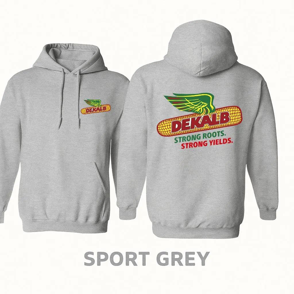 DEKALB Strong Roots Strong Yields Hoodie – Vintage Farming Graphic Pullover Hoodie, Corn Seed Agriculture Logo Hoodie Gift for Farmers