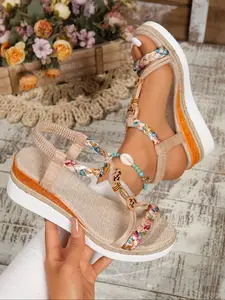 Elegant Suede Wedge Heels for Women, Stylish Thick-Soled Slip-On Ankle Strap Shoes, Chic Square Toe Design for All Seasons