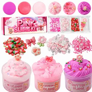 Summer Gift 3-Pack 200ml Pink Slime Kit – Butter, Cloud & Crunchy Slime, Non-Sticky Soft Slime Toy for Kids Ages 8–12 Squishy Fidget Squishy Bulk