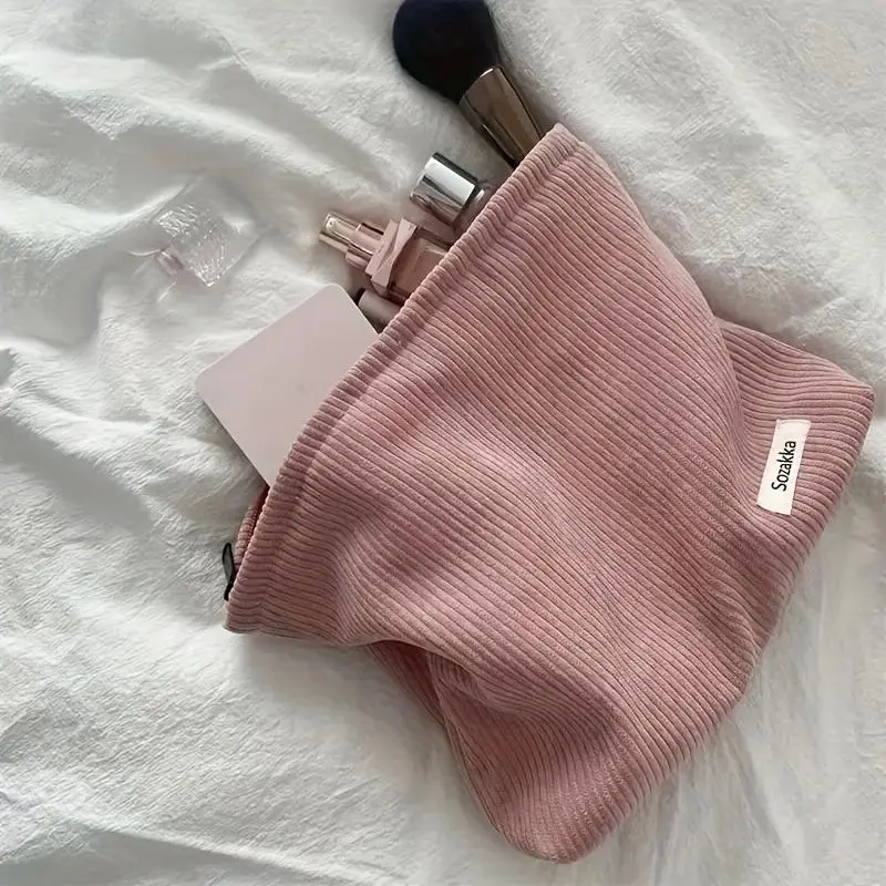 Solid Color Corduroy Makeup Bag, Zipper Makeup Organizer Pouch, Versatile Cosmetic Storage Bag, Cosmetics Organizer, Makeup Tools Organizer for Travel, Daily Use, Travel Cosmetic Bags, Travel Makeup Bags Organizers, Travel Beauty Bag