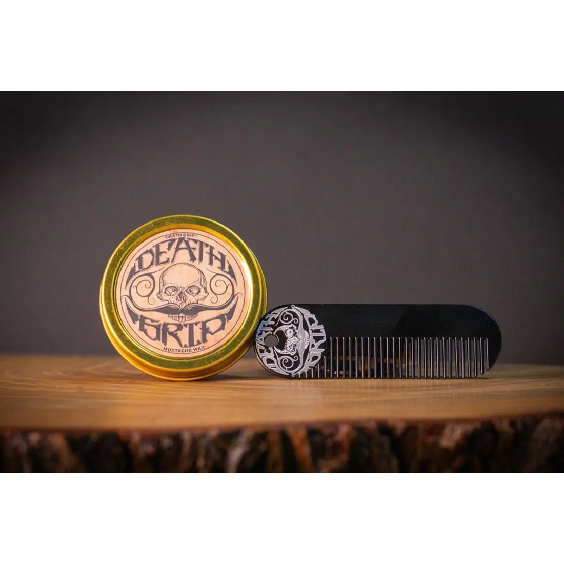 Death Grip Extra Strong Hold Mustache Wax and Death Grip Mustache Keychain Comb Set