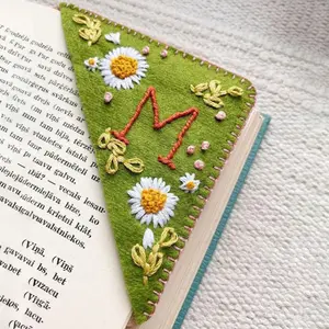 Personalized Hand Embroidered Corner Bookmark,Unique Cute Flower Letter Embroidery Bookmarks Accessories for Book Lovers,Felt Triangle Page Stitched Handmade Bookmark