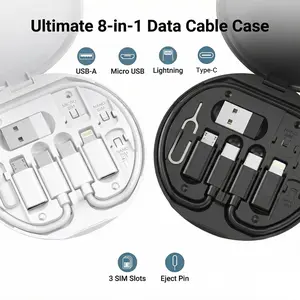 Portable Cable Storage Box for Apple Android Type-C 60W Fast Charging & Data Sync with Gadget Built-in Pin and Adapters