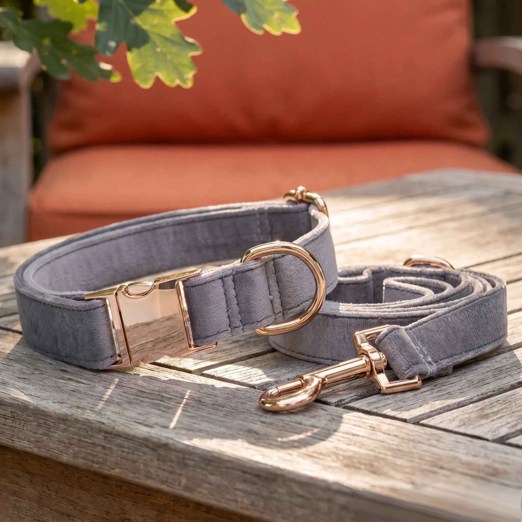 Velvet Fabric Soft Dog Collar with Traction Rope - Multiple Colors for Small, Medium, Large Dogs