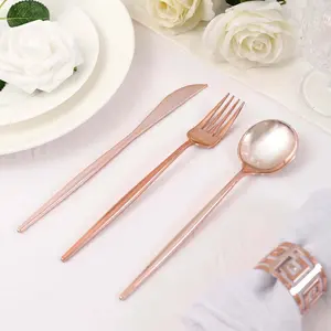 24-Pack Plastic Flatware Set 8" Rose Gold with Sleek Modern Design - Premium Disposable Silverware