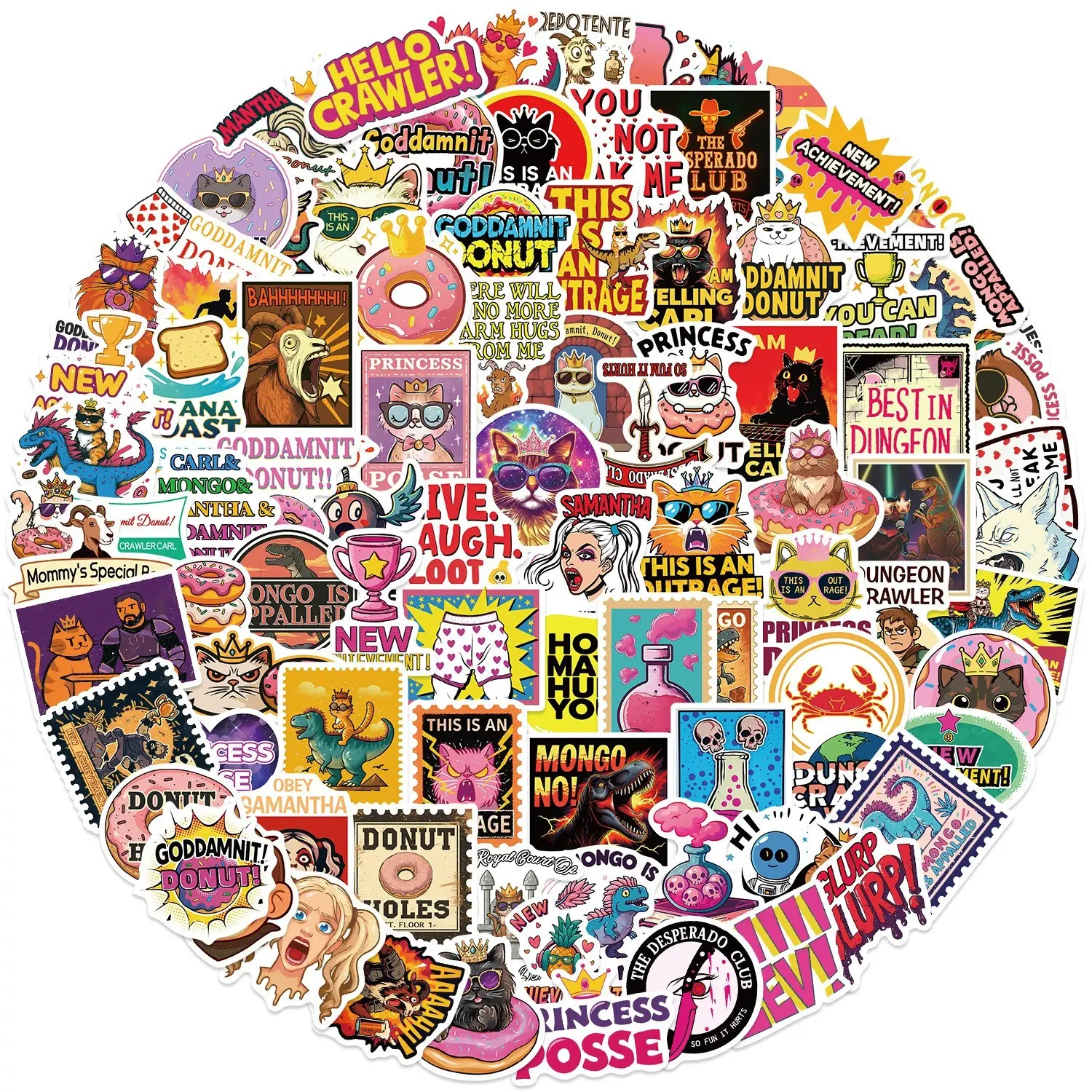100 Sheets Dungeon Crawler Carl Graffiti Stickers, Waterproof DIY Decor for Guitar Notebook Luggage, Printed Stickers for Creative Projects, Decorative Sticker, Scrapbook Decals, Scrapbooking Supplies, Scrapbook Materials, Sticker Collage