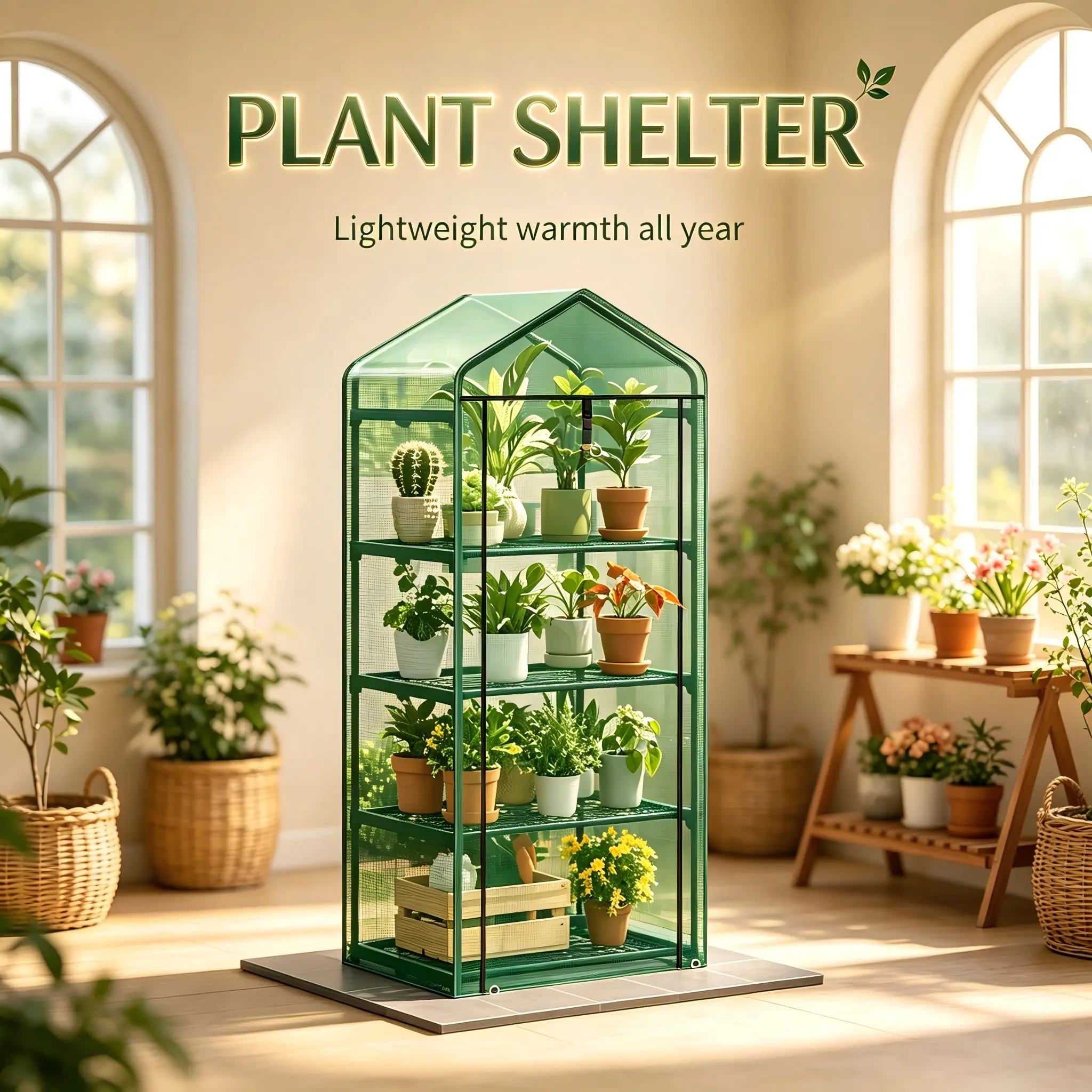 4 Tier 62 Inch Portable Mini Greenhouse, Vertical Plant Greenhouse with Sturdy Metal Frame & Durable PE Cover, Quick Assemble Aluminum Structure Zipper Roll-Up Door Plant House, Indoor Outdoor Seedling Flower Growing Shelter, Perfect Gardening Gift