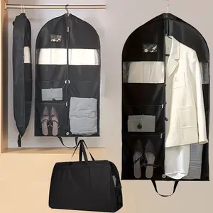 1 pack 43inch Portable Travel Garment Bag with Zipper Pocket Multi-functional Large Capacity Dustproof Garment Bags Heavy Duty Suit Bag Storage Pockets for Suits Tuxedos Dresses Coats