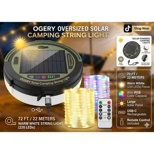 2-in-1 Retractable Solar Camping String Lights - Tangle-Free 49Ft Waterproof LED Lantern & 5400mAh Battery for Tent, RV & Patio