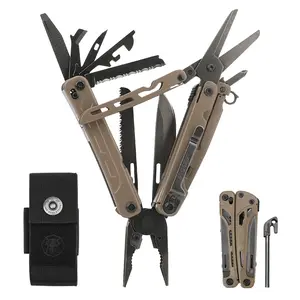 Xhandle MT-12 21-in-1 Multitool – D2 Steel Folding Knife, Desert Tan Pliers, Black Stonewashed Finish, Large Folding Scissors for Camping, Home Repair & EDC