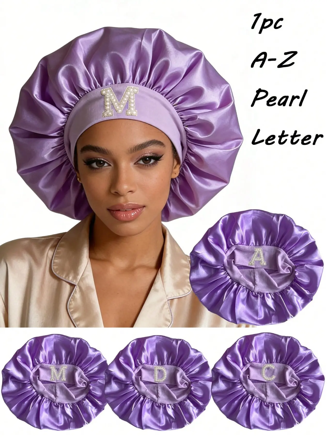 1pc Unisex Personalized A-Z Letter Silk Satin Bonnet, Soft Satin Sleep Cap, Hair Care Cap, Haircare Bonnet, Sleep Bonnets, Hair Protection Frizz Control, Sleeping Bonnet & Gift For Valentine's Day