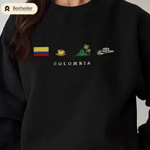Colombia Embroidery Sweatshirt Cozy Black Sombrero Vueltiao Cafe Eje Cafetero Palma de Cera Andes Gift Unisex Crewneck
