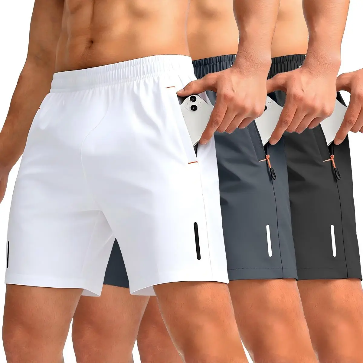 Men's 3-Pack Casual Minimalist Sport Shorts - Comfortable, Quick-Drying, with Zipper Pockets & Inner Drawstring, Suitable for Summer Outdoor Fitness, Men's Shorts