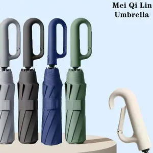 portable folding umbrella Inverted Umbrella with Carabiner Handle, Wind Proof Umbrellas For Rain and Sun, 46 Inch Portable Reverse Folding UV Umbrella, Car Umbrella for Women Men, 10 Ribs automatic rainproof UMBRELLA
