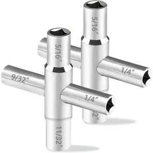 4 Way Sillcock Key Set 1/4", 9/32", 5/16", 11/32 Steel Sillcock Water Key hose bib key for Valve Faucet Cabinet Opening Key and Spigots