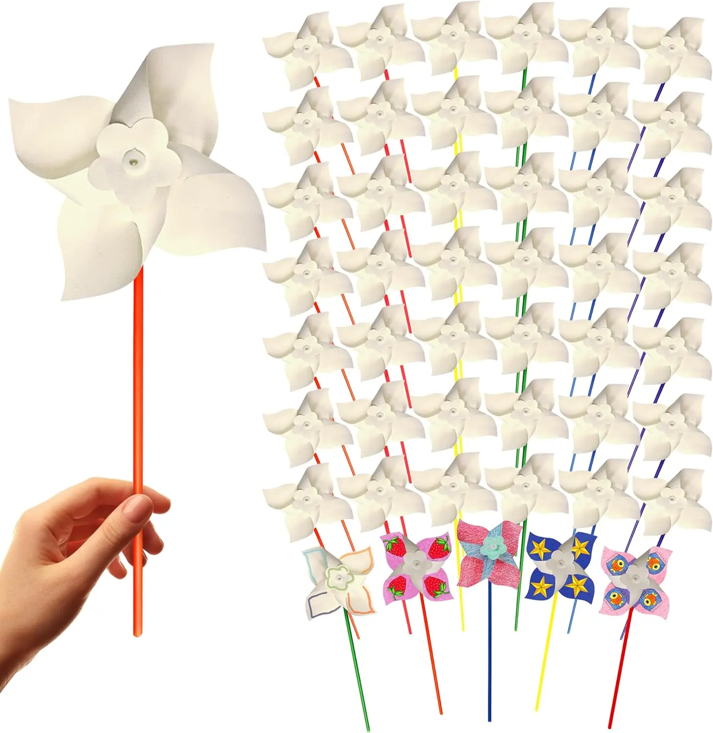 4E's Novelty 24 Pack DIY Pinwheels Craft for Kids, Bulk Summer Pinwheel