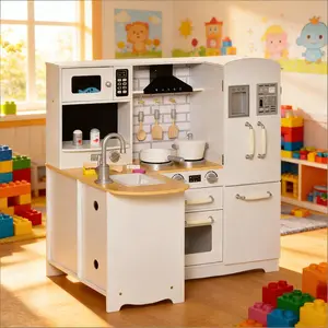 Large Play Kitchen Kids Kitchen Playset with Realistic Appliances and Accessories for Imaginative Play