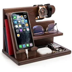 Wooden Phone Charging Stand, Cellphone Holder, Desktop or Bedside Storage Box, Accessories for Men, Birthday Gift for Husband, Father's Day Gift, Anniversary Present