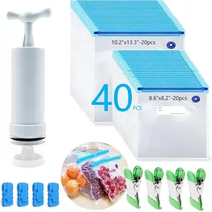 A Set of 40 Pcs Sous-vide Cooking Bags,BPA-Free Reusable Vacuum Seal Bags with Air Valve,Freezer Safe Vacuum Food Storage Bags with Hand Pump,Valentine's Day Gifts,Hand Tools Kits