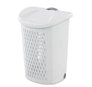 White Rolling Laundry Basket with Carry Handle – Plastic