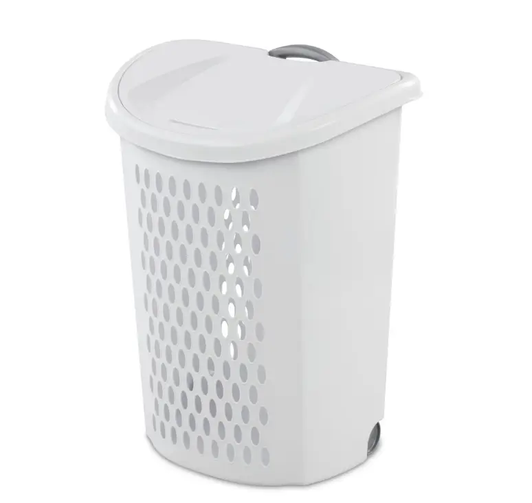 White Rolling Laundry Basket with Carry Handle – Plastic
