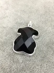 Women's DIY Jewelry Making Kit, Pure Silver Color Facetted Onyx Pendant Bear Design (no Chain), Elegant Accessory for Women, Art Charms