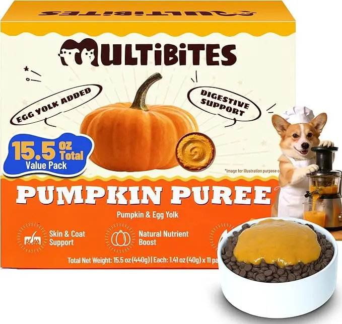 MultiBites 15.5oz Pumpkin & Egg Yolk Digestive Puree – Just Two Ingredients, for Dogs & Cats. Supports Digestion & Shiny Coat. No Artificial Additives. 95% of Cats & Dogs Love It.