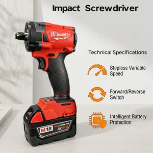 Milwaukee M18 1/2" 300N.m Compact Impact Wrench for Auto Repair & Tight Spaces - Tool Only or Kit, 3-Speed, LED Light, Ergonomic Grip