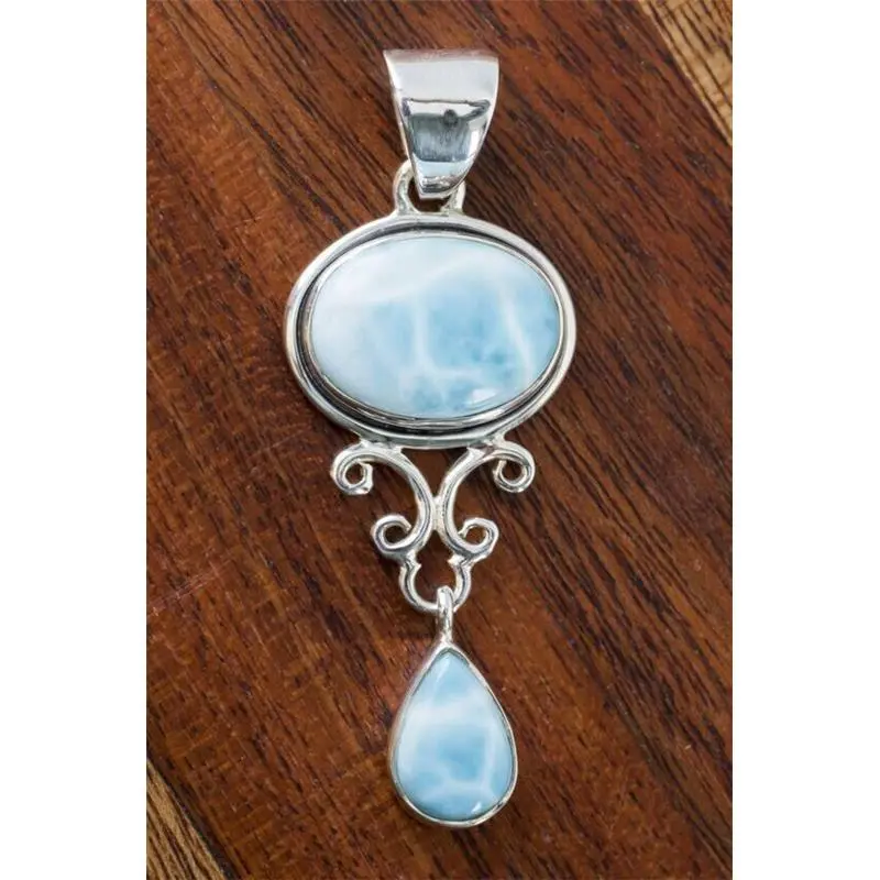 Fine Caribbean Larimar Gemstone 925 Sterling Silver Handmade Gift Pendent MO2331