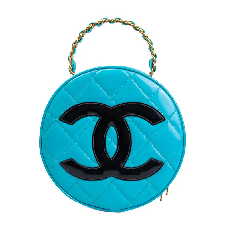 Pre-owned CHANEL Patent Leather Shoulder Bags Round Vanity Teal C23071213