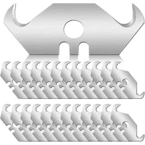 50PCS Utility Hook Blades Steel Razor Blades Safety Horn Knife Blades with Storage Box for Cutting Carpets, Wallpaper, Roofing Materials