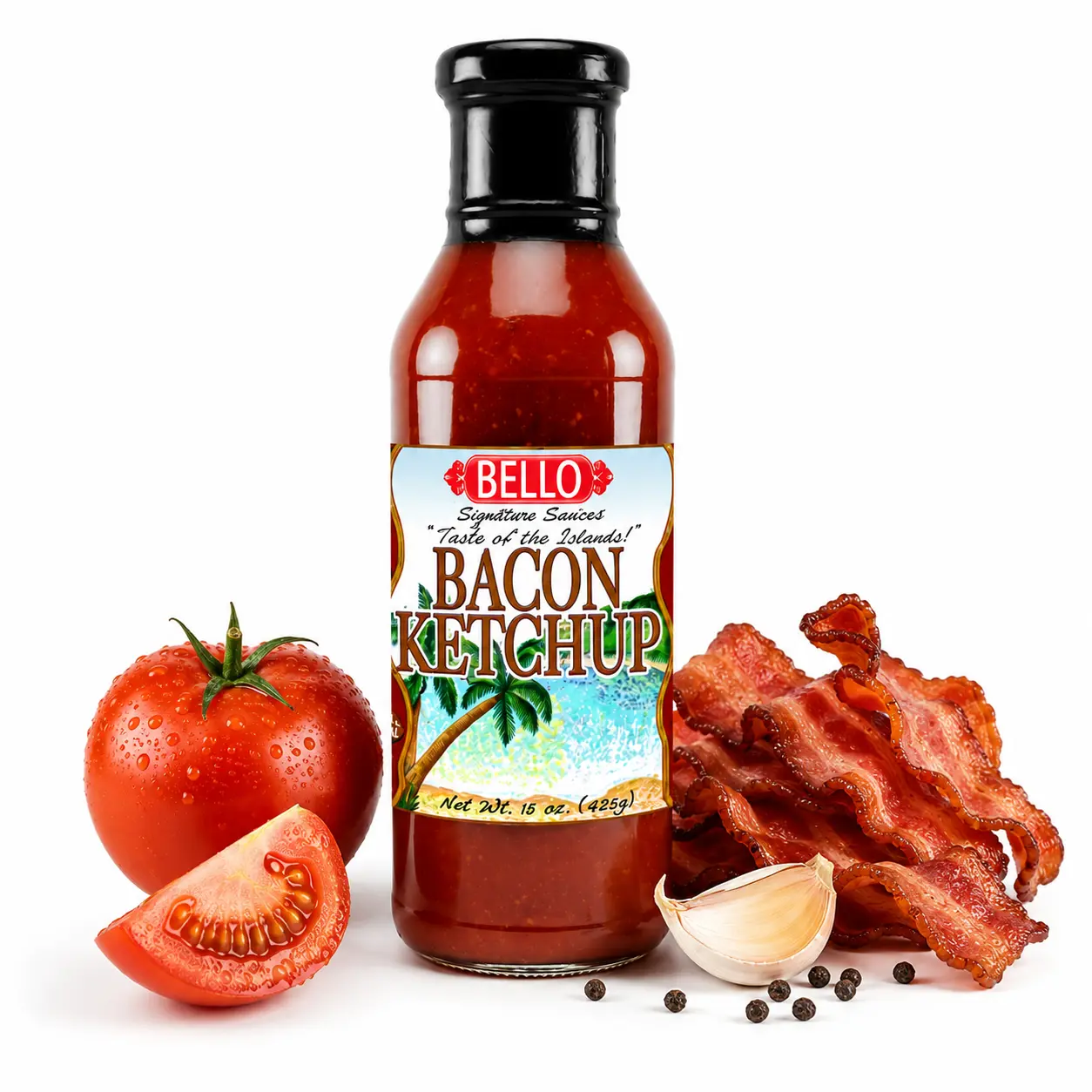 Bello Signature Bacon Ketchup – Premium Smoky Bacon Flavored Ketchup Sauce – Sweet & Savory Tomato Condiment for Burgers, Hot Dogs, Fries, Sandwiches, Grilling, Dipping & Everyday Meals