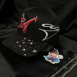Magic Hat with Red Star and Top Hat Design, Black Baseball Cap with White Stars, Adjustable Fit