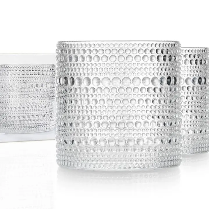 Glaver's Hobnail Drinking Glasses, Clear Vintage Glassware Set, Beaded Drinking Glasses, Set Of 4 13 oz Cocktail Glass Set, Bubble Glasses, For Everyday Use