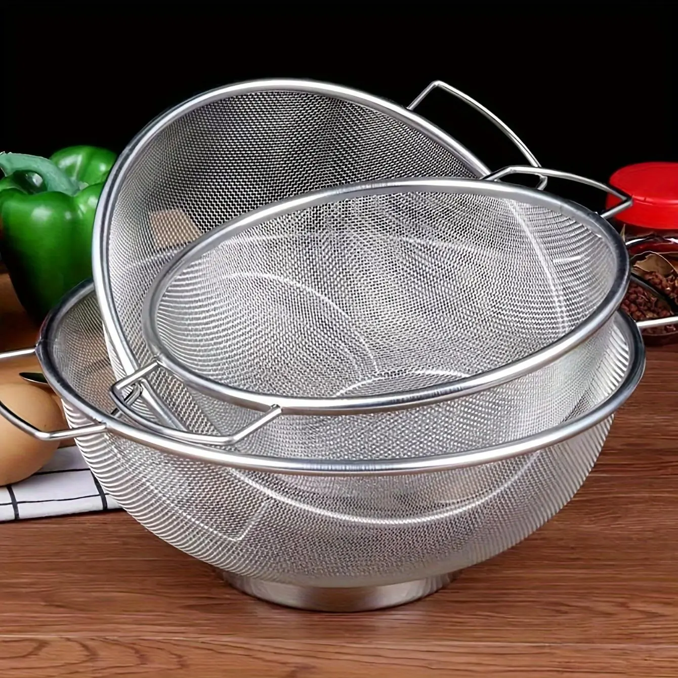 Stainless Steel Food Drain Basket, 3 Counts/set Metal Colander with Handle, Modern Colander Strainer for Kitchen Pasta, Salad, Vegetable, Rice, Fruit, Kitchen Accessories, Kitchen Strainer Utensils, Kitchenware