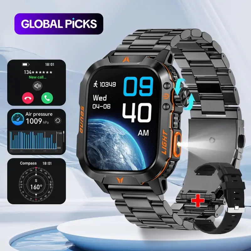 Trendy 2.01-Inch Multifunctional Smartwatch, Digital Sports Watch with LED Light and Outdoor Compass, Waterproof Fitness Watch for Women and Men #GLOBAL PICKS
