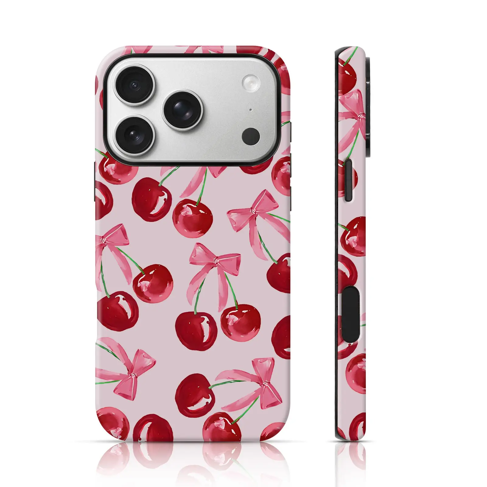 Cherry & Bow Phone Case for iPhone 17 Pro Max/16 Pro Max/15Pro Max 15/14/13/12 & Samsung S25 Ultra, Double-Layer TPU Shockproof Protective Cover (Pastel Sweet Print)