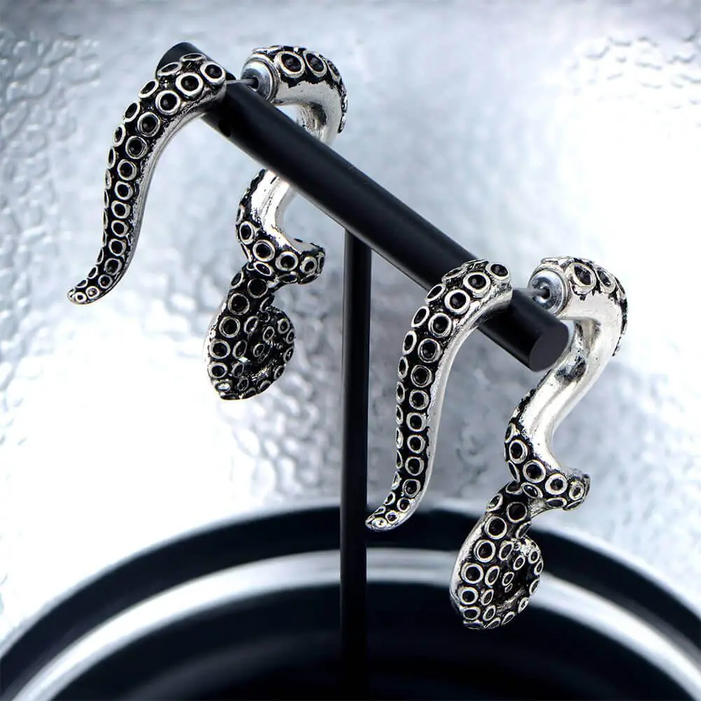 OUFER Unisex High Quality 316L Stainless Steel Chunky 3D Animal Octopus Fake Gauge Post Dangling Earrings - Affordable Fashion Costume Jewelry, Whimsical Earring Stack Accessories, High Quality Earrings, Animals
