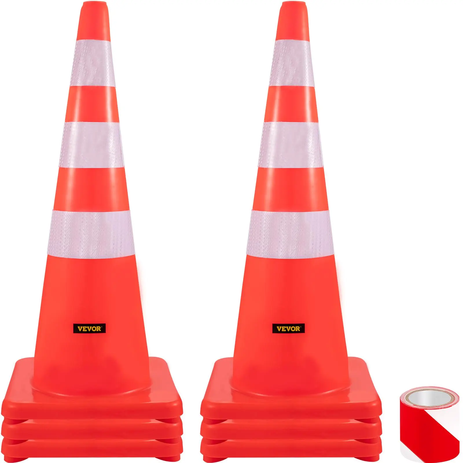 【Summerfinds】VEVOR Safety Cones, 6 x 36\" Traffic Cones, PVC Orange Construction Cones, Reflective Collars Traffic Cones with Weighted Base Used for Traffic Control, Driveway Road Parking and School Improvement