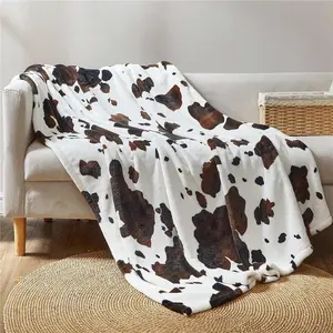 Cow Print Throw Blanket 50"x60" Non-Shedding Plush Fleece Thick Blanket for Adults, Kids, and Girls - Black and Brown Cow Design