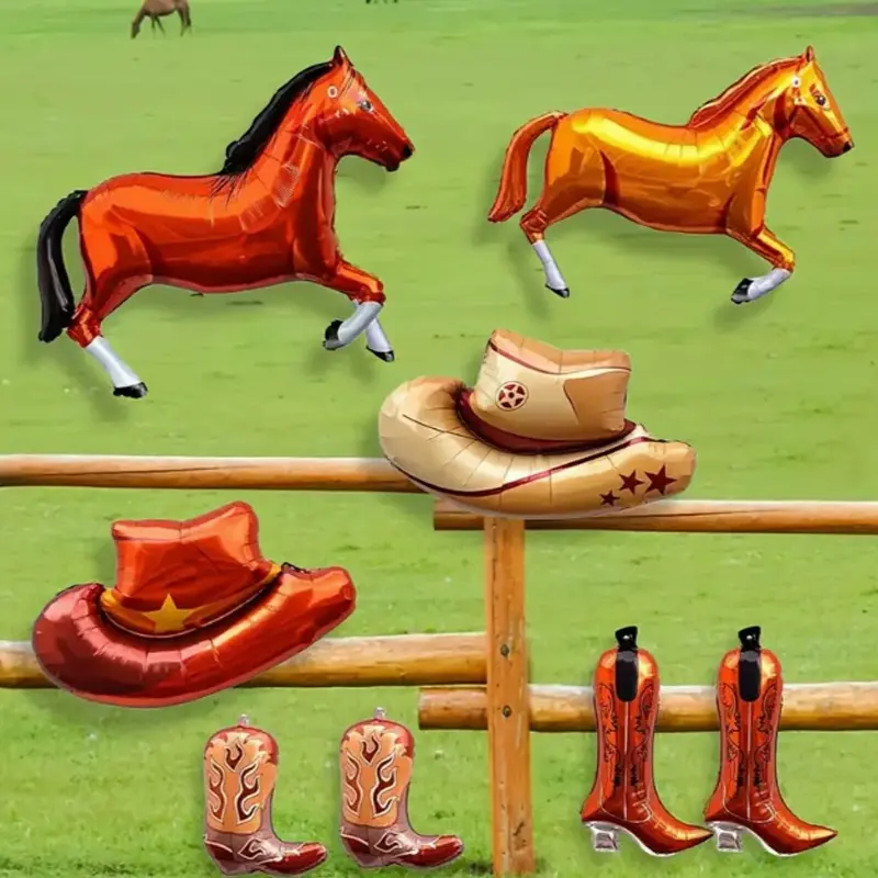 8 Pcs Cowboy Horse Theme Party Decoration Shape Horse Aluminum Film Balloons Cowboy Party Birthday Decoration Balloons Suitable for Events and Parties Bday Wedding