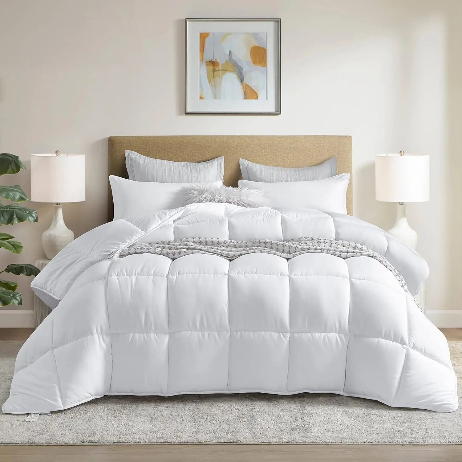 Winter Extra Warm White  Size Down Alternative Comforter, Heavyweight  Season Fiberfill Comforter Duvet Insert 90x90 with Corner Tabs - Ultra Soft Brushed Microfiber Shell