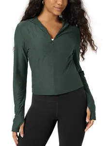 ODODOS Women's Half-Zip Crop Hoodie - Ultra Soft odSTRATUM Tech Performance Pullover, UPF 50+ Long Sleeve Top with Thumb Hole