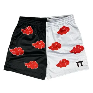 Naruto Mesh Shorts - Akatsuki Cloud Design, 5" Inseam, Inner Drawstring with Pockets highwaist shorts